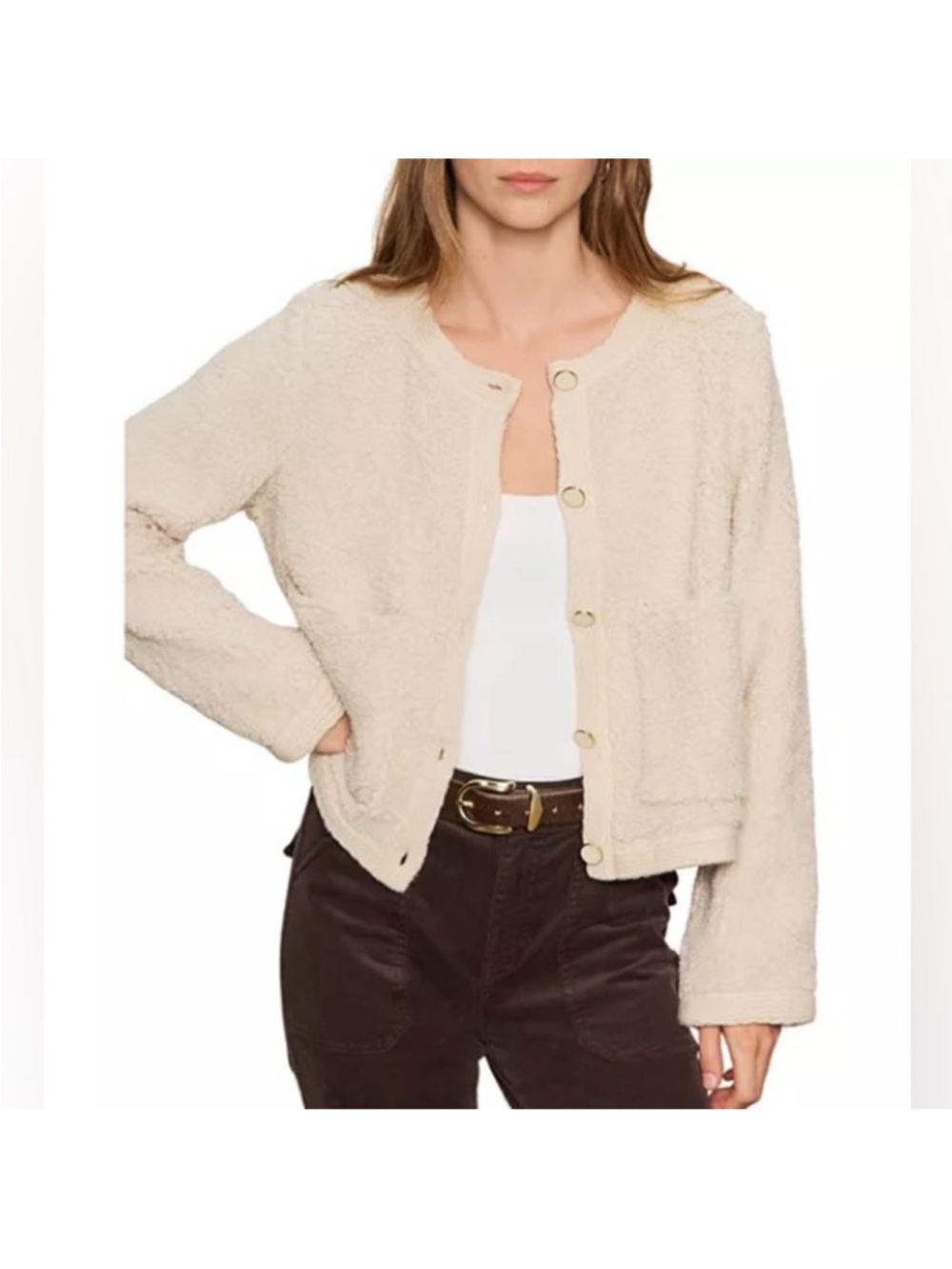 Sanctuary Cream Sherpa Boucle Button-Front Cardigan